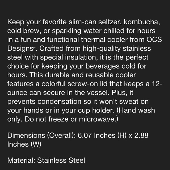 NWT OCS Designs Stainless Steel Slim Can Cooler Pretty Petals - Picture 9 of 11